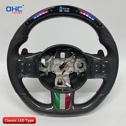 Custom 100% Real Carbon Fiber Leather Alcantara LED Performance Display Car Steering Wheel Fit for Fiat Abarth 595 595C 695