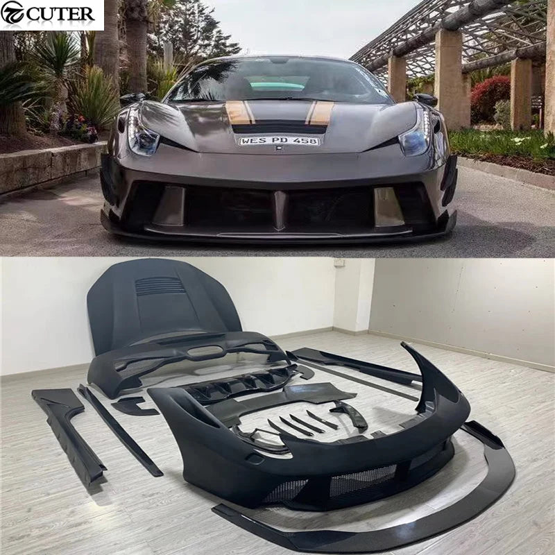 458 Carbon Fiber Frp Front Bumper Lip Rear Bumper Diffuser Side Skirts Engine Hood for Ferrari 458 Pd Style Car Body Kit