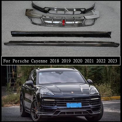 REAL CARBON FIBER Front Lip Rear Diffuser Body Side Skirt Kit Trunk Spoiler For Porsche Cayenne 2018 2019 2020 2021 2022 2023