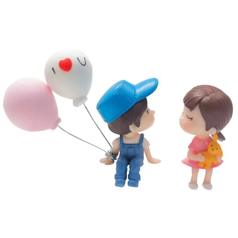 Cute Cartoon Couples Car Decoration – Romantic Figurines with Balloon Ornament for Dashboard & Auto Interior