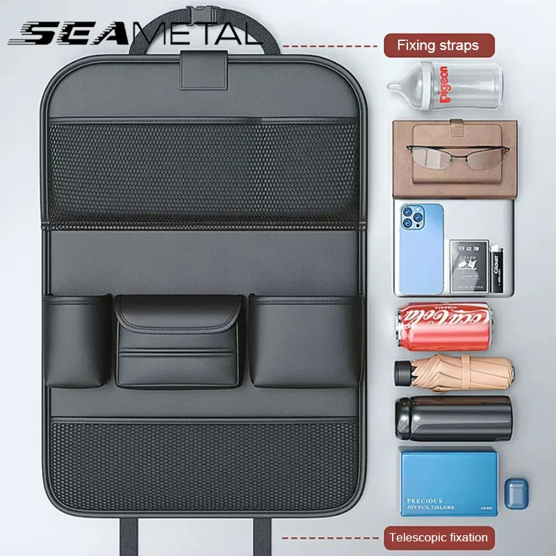 SEAMETAL Car Seat Back Organizer – Auto Storage Bag with Foldable Table Tray, Tablet Holder & Tissue Box