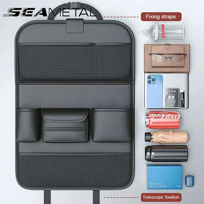 SEAMETAL Car Seat Back Organizer – Auto Storage Bag with Foldable Table Tray, Tablet Holder & Tissue Box