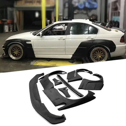 Car Wide Body Kit Door FRP Body kits Cover Front Lip Rear Fender Trunk Spoiler For BMW E46 Sedan