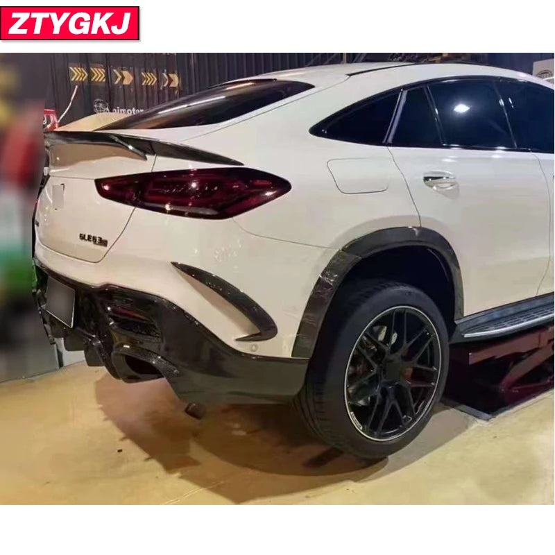 B Style Carbon Fiber Front Lip Rear Bumper Diffuser Spoiler With Trims For Mercedes Benz X167 GLE63 GLE450 Coupe 2020 Up