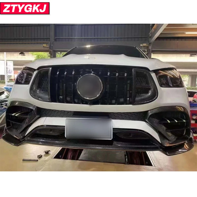 B Style Carbon Fiber Front Lip Rear Bumper Diffuser Spoiler With Trims For Mercedes Benz X167 GLE63 GLE450 Coupe 2020 Up