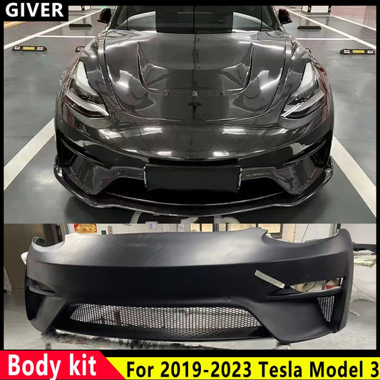 For 2019 -2023 Tesla Model 3 Style Car Body Kit Front Bumper Rear Bumper Side Skirts Rear Spoiler Car Tailgate FRP Accessories