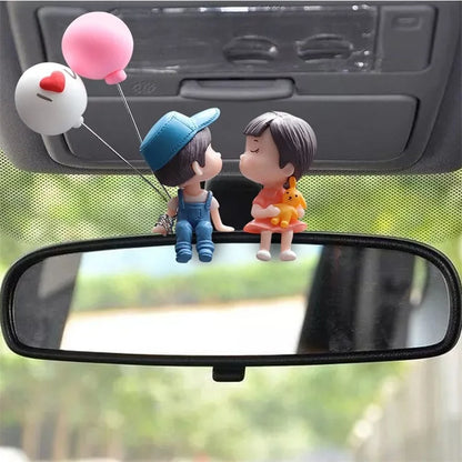 Cute Cartoon Couples Car Decoration – Romantic Figurines with Balloon Ornament for Dashboard & Auto Interior