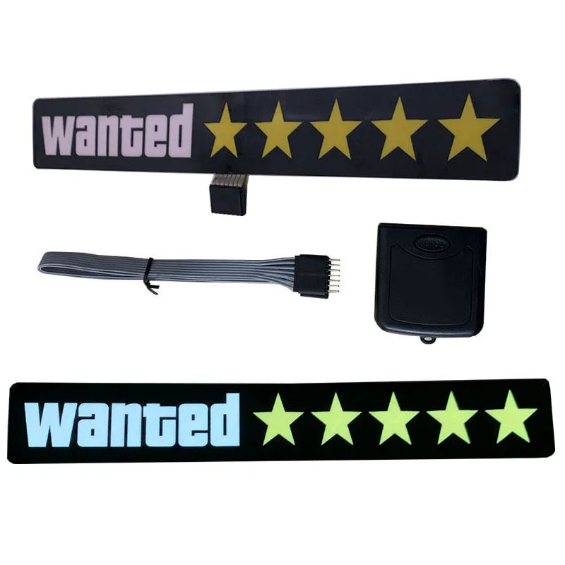 Wanted 5 Star Car Windshield Glow Panel Electric Marker Lamp Blue LED Decoration Light Sticker Flashing Lights