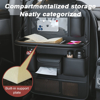 SEAMETAL Car Seat Back Organizer – Auto Storage Bag with Foldable Table Tray, Tablet Holder & Tissue Box