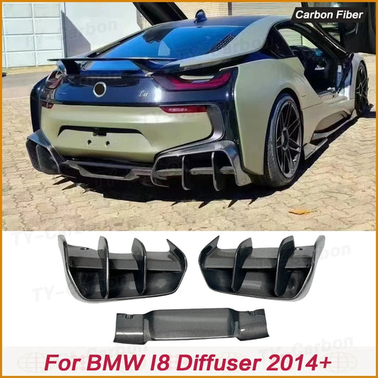 2pcs Rear Bumper Diffuser Splitter Cover For BMW i8 2014-2020 Real Carbon Fiber Car Boot Lower Guard Plate Spoiler Bodykit FRP