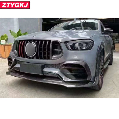 B Style Carbon Fiber Front Lip Rear Bumper Diffuser Spoiler With Trims For Mercedes Benz X167 GLE63 GLE450 Coupe 2020 Up