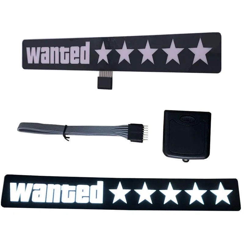 Wanted 5 Star Car Windshield Glow Panel Electric Marker Lamp Blue LED Decoration Light Sticker Flashing Lights