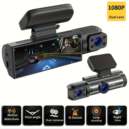 1080P Dual Dash Cam with IR Night Vision – Front & Interior Wide-Angle Recording, Loop Recording Car DVR