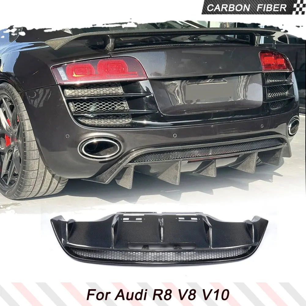 Carbon Fiber Rear Diffuser fits for Audi R8 V8 V10 2-Door 2008-2015 Lower Lip Spoiler Valance Protector Body Kits Factory Outlet