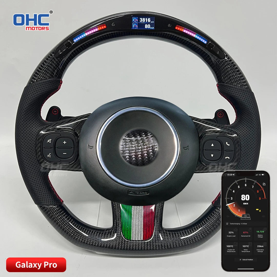 Custom 100% Real Carbon Fiber Leather Alcantara LED Performance Display Car Steering Wheel Fit for Fiat Abarth 595 595C 695